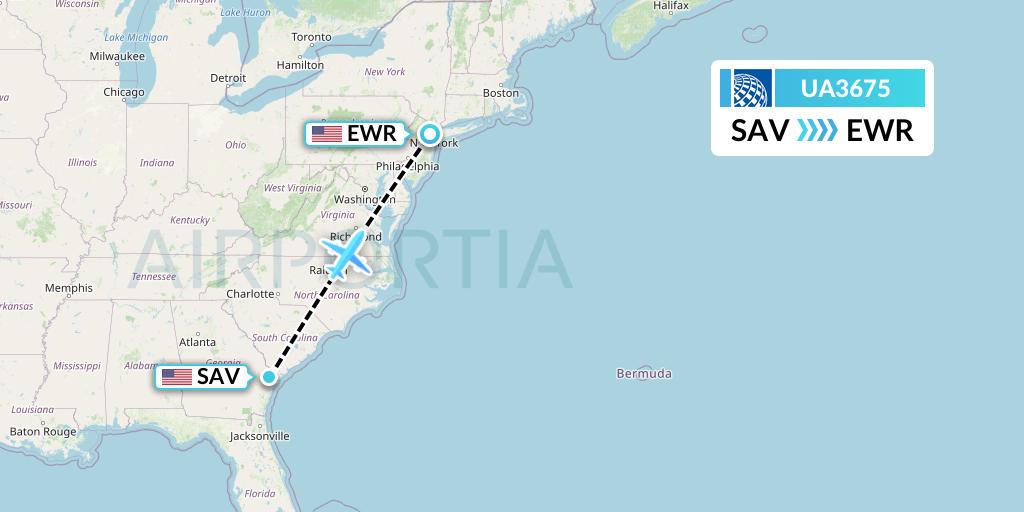 UA3675 United Airlines Flight Map: Savannah to New York