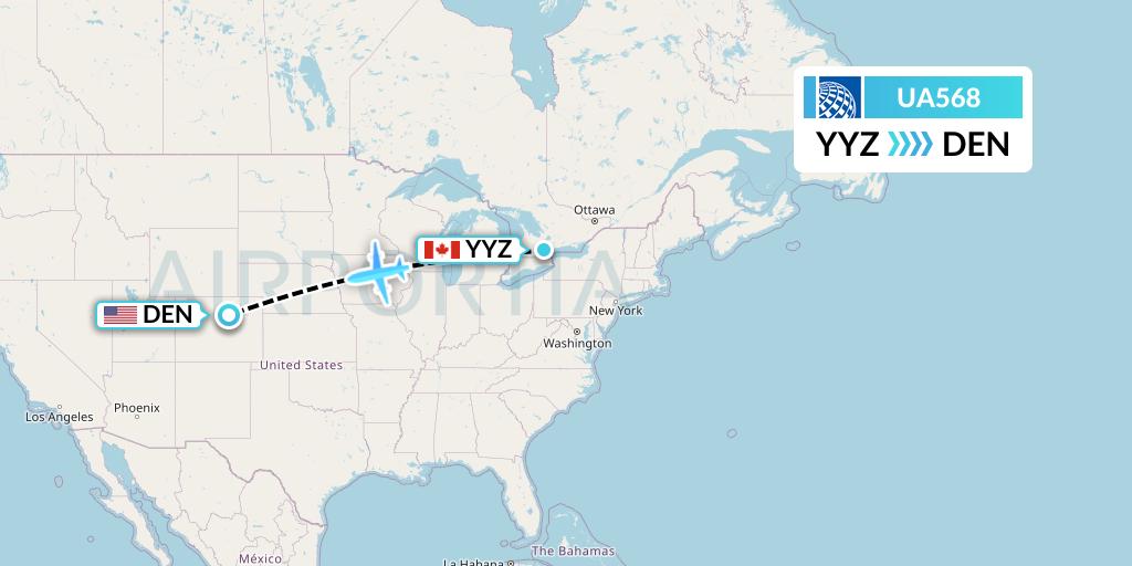 UA568 United Airlines Flight Map: Toronto to Denver