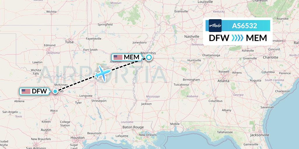 AS6532 Alaska Airlines Flight Map: Dallas to Memphis