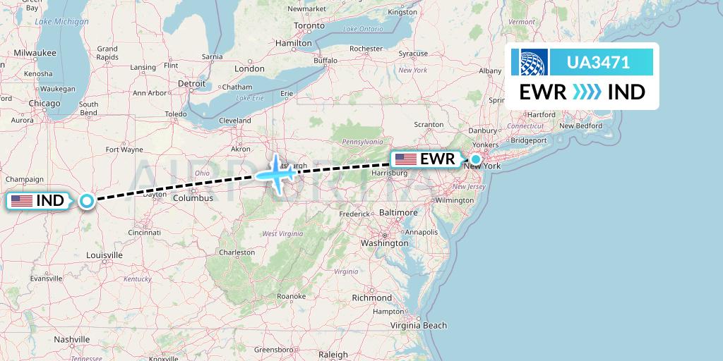 UA3471 United Airlines Flight Map: New York to Indianapolis