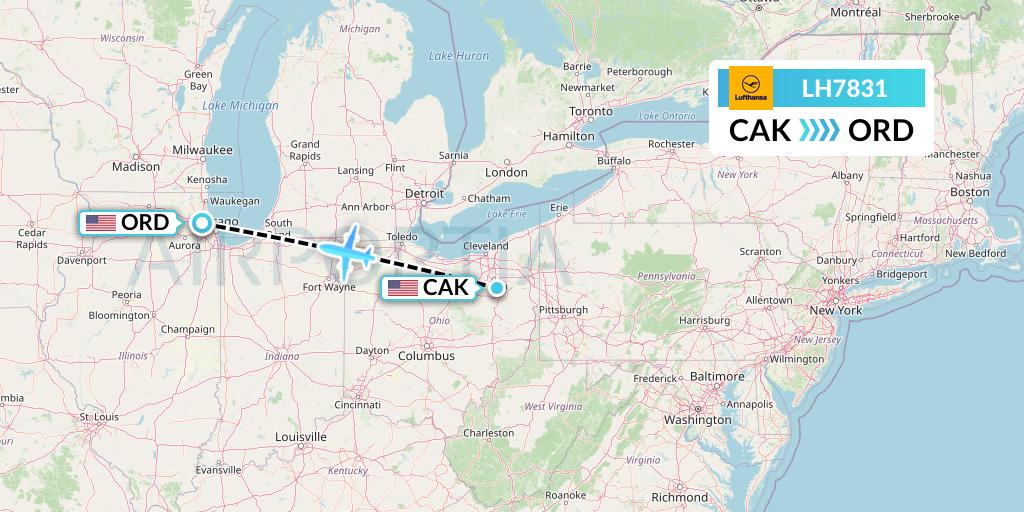 LH7831 Lufthansa Flight Map: Akron to Chicago