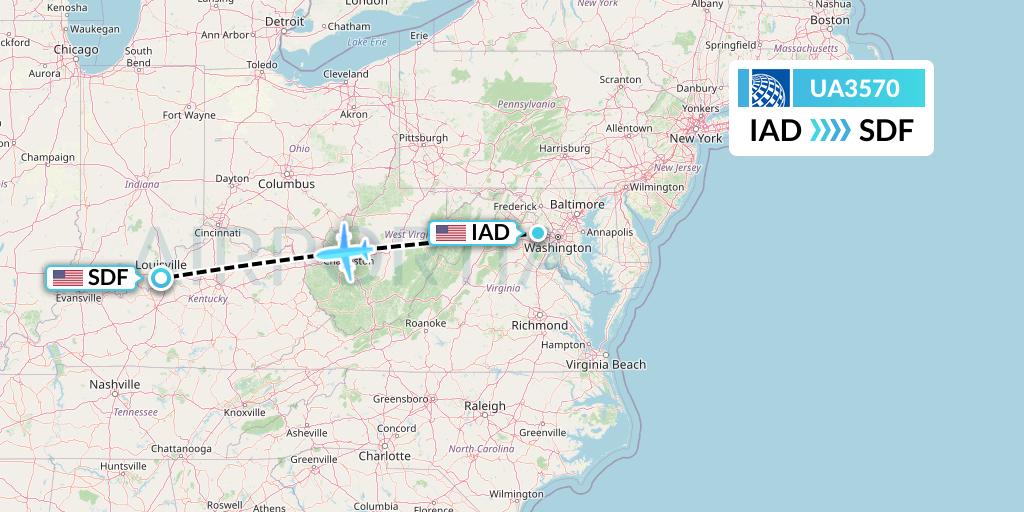 UA3570 United Airlines Flight Map: Washington to Louisville