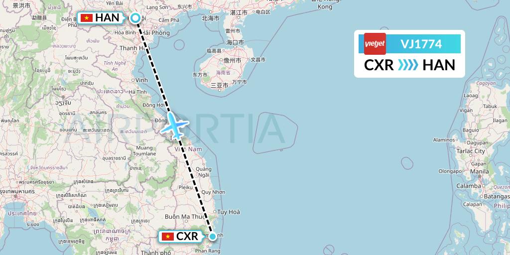 VJ1774 VietJet Air Flight Map: Nha Trang to Hanoi