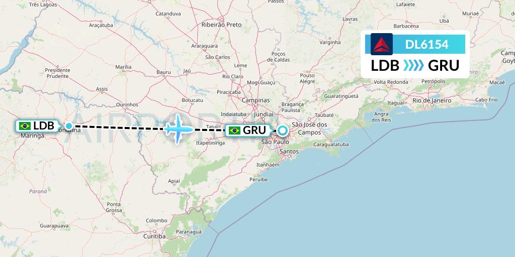 DL6154 Delta Air Lines Flight Map: Londrina to Sao Paulo
