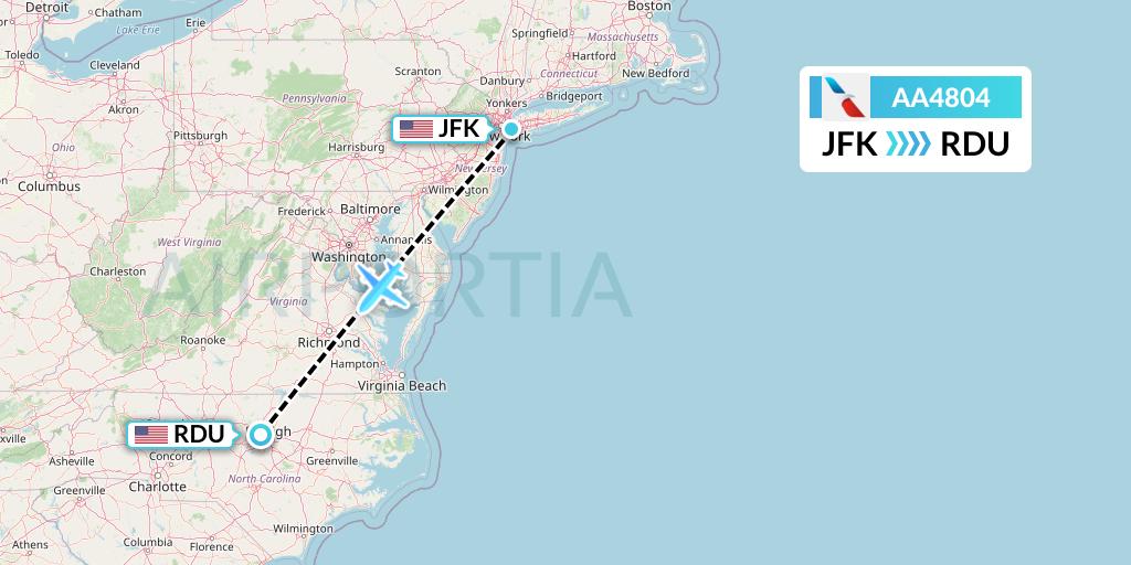 AA4804 American Airlines Flight Map: New York to Raleigh-Durham