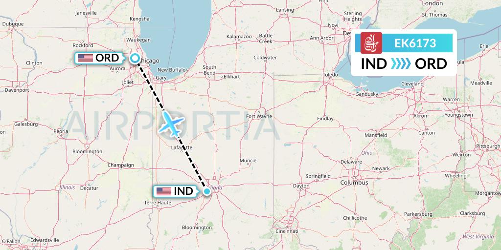 EK6173 Emirates Flight Map: Indianapolis to Chicago