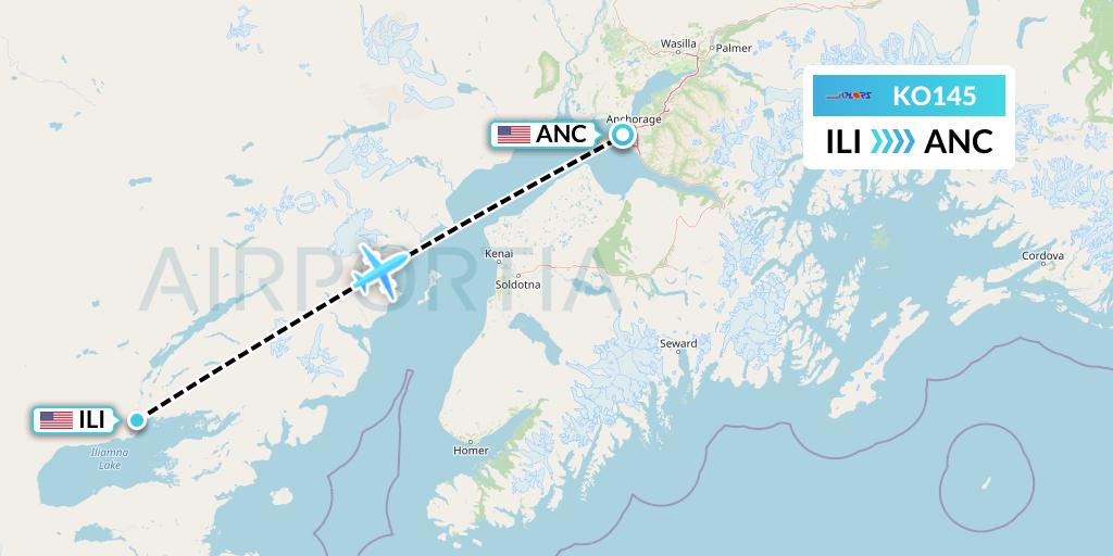 KO145 Komiaviatrans Flight Map: Iliamna to Anchorage