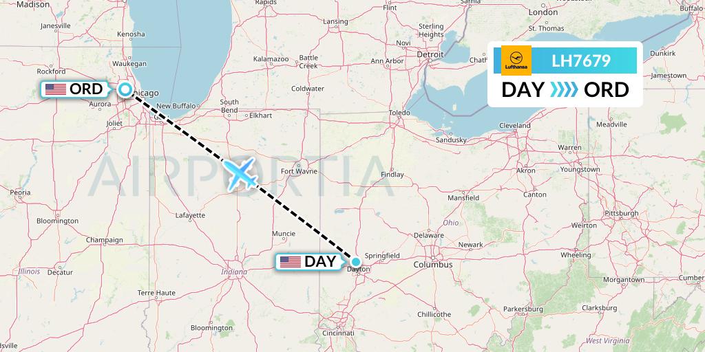 LH7679 Lufthansa Flight Map: Dayton to Chicago