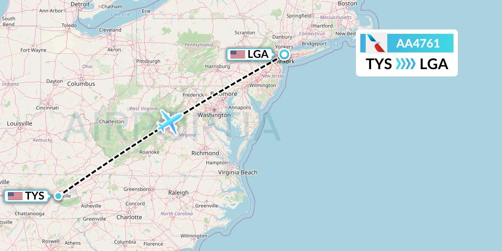 AA4761 American Airlines Flight Map: Knoxville to New York