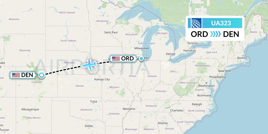 UA323 United Airlines Flight Map: Chicago to Denver