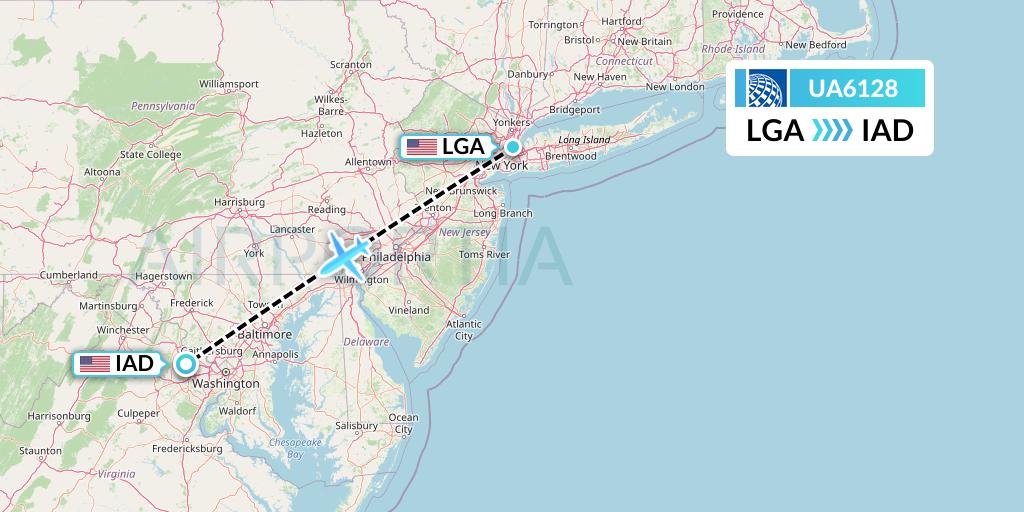 UA6128 United Airlines Flight Map: New York to Washington