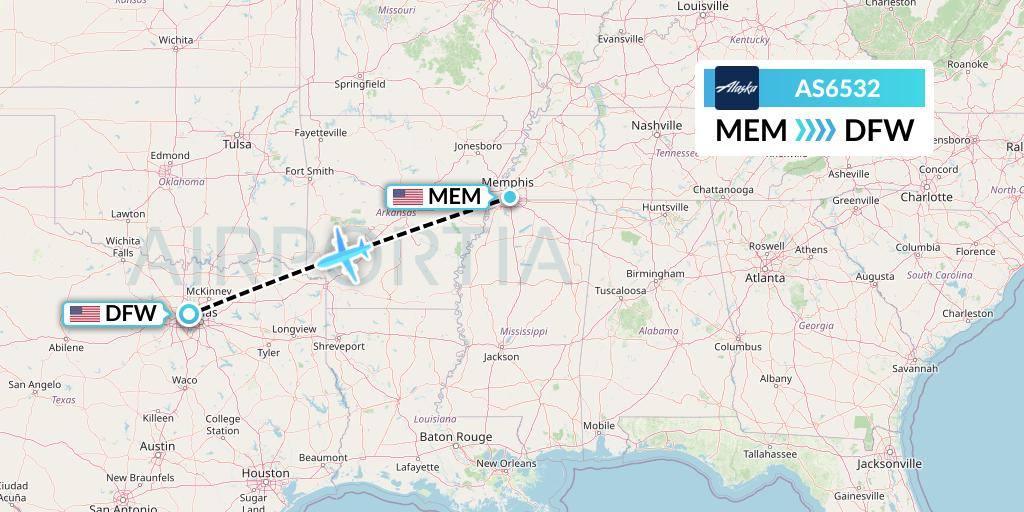 AS6532 Alaska Airlines Flight Map: Memphis to Dallas