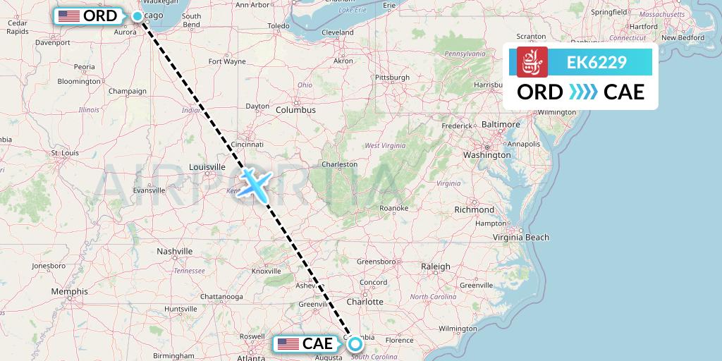 EK6229 Emirates Flight Map: Chicago to Columbia