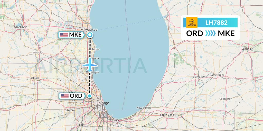 LH7882 Lufthansa Flight Map: Chicago to Milwaukee