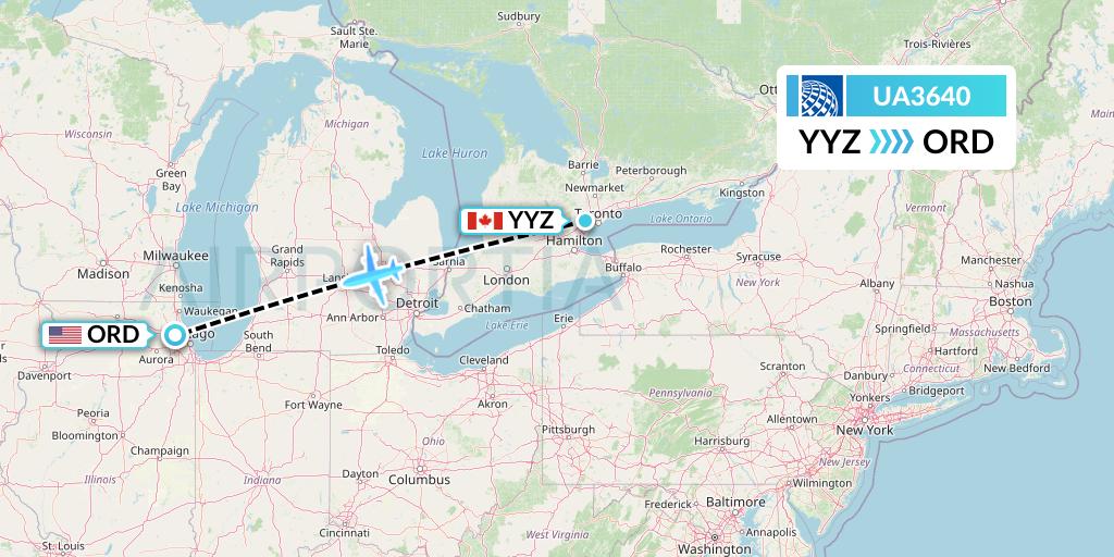UA3640 United Airlines Flight Map: Toronto to Chicago