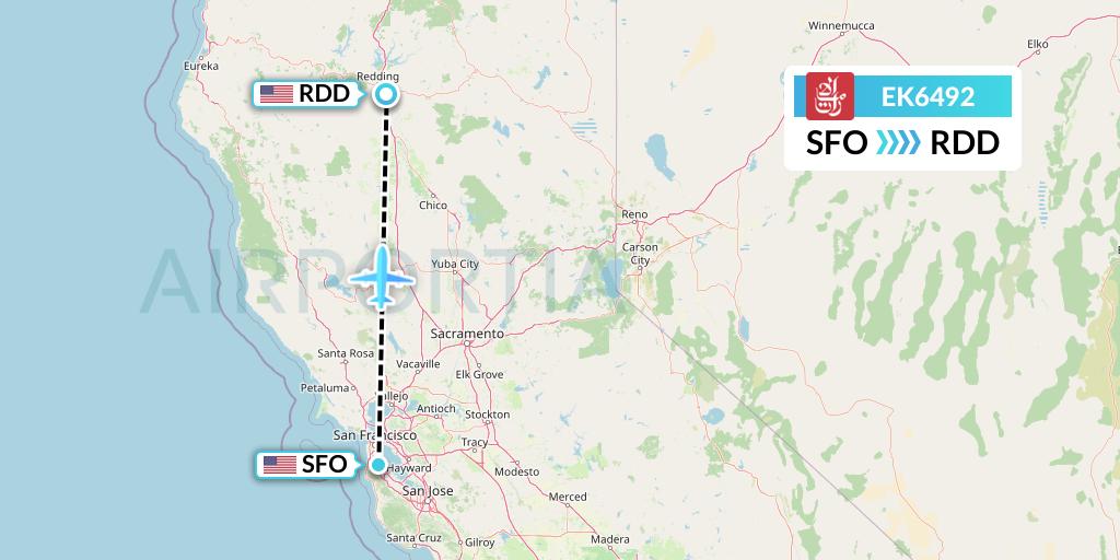 EK6492 Emirates Flight Map: San Francisco to Redding