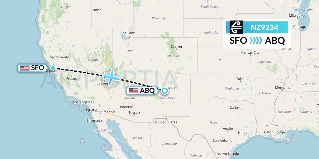 NZ9234 Air New Zealand Flight Map: San Francisco to Albuquerque