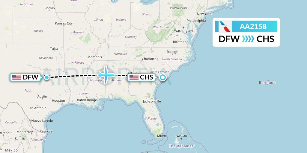 AA2158 American Airlines Flight Map: Dallas to Charleston