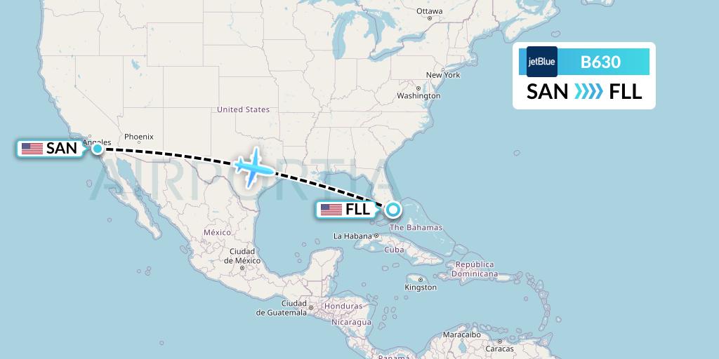 B630 Flight Status JetBlue Airways San Diego to Fort Lauderdale (JBU30)