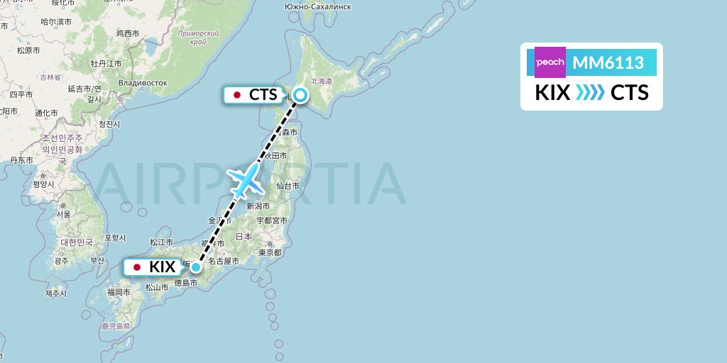 MM6113 Peach Aviation Flight Map: Osaka to Sapporo