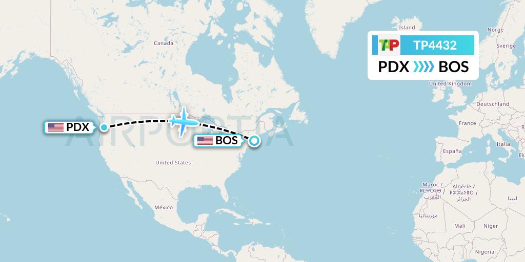 TP4432 TAP Portugal Flight Map: Portland to Boston