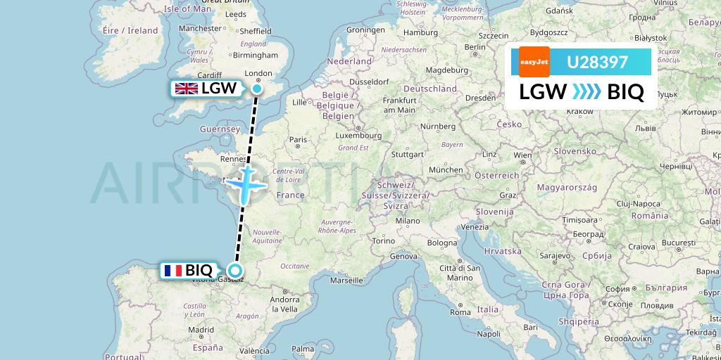 U28397 EasyJet Flight Map: London to Biarritz