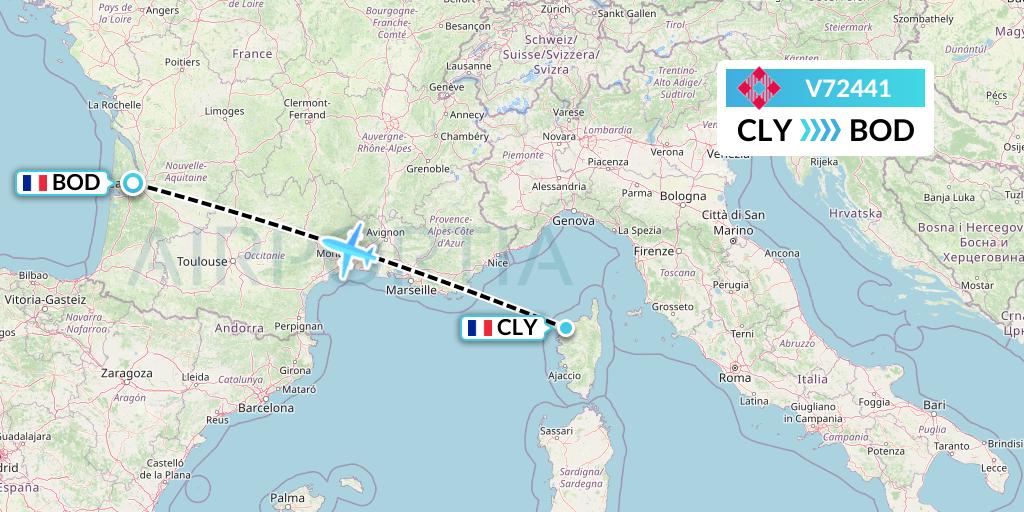 V72441 Volotea Flight Map: Calvi to Bordeaux