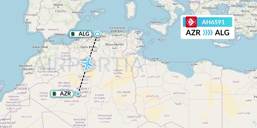 AH6591 Air Algerie Flight Map: Adrar to Algiers