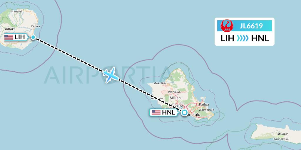 JL6619 Japan Airlines Flight Map: Lihue to Honolulu