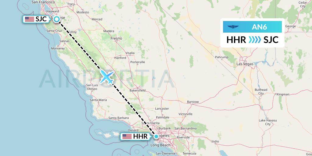 AN6 Advanced Air Flight Map: Hawthorne to San Jose