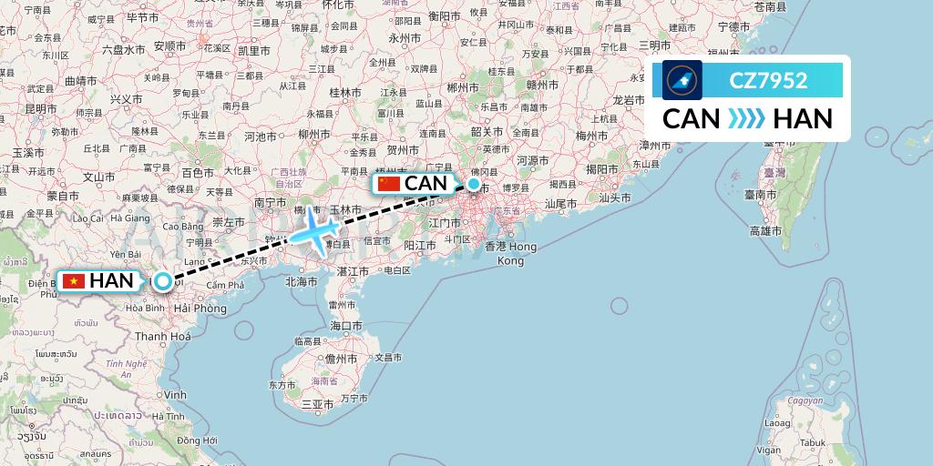 CZ7952 China Southern Airlines Flight Map: Guangzhou to Hanoi