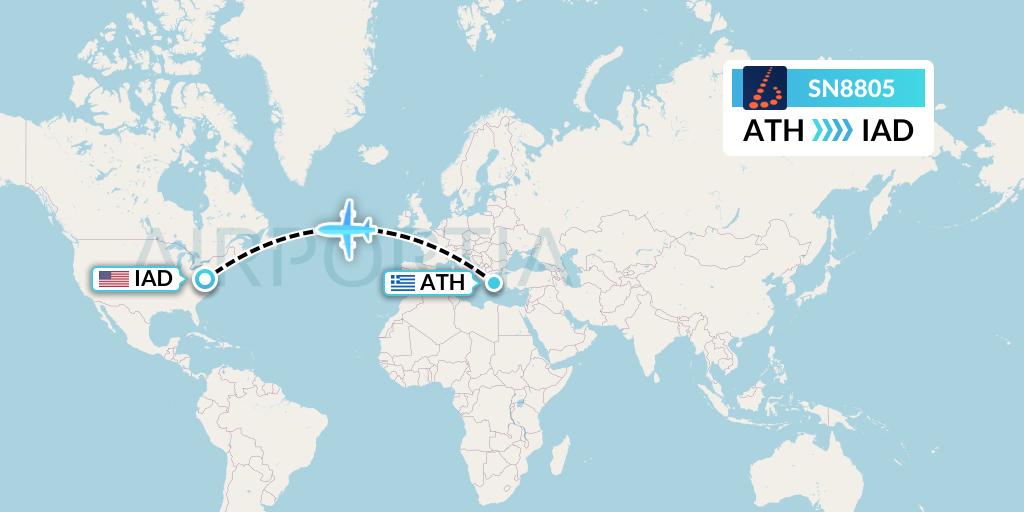 SN8805 Brussels Airlines Flight Map: Athens to Washington
