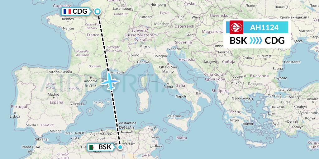 AH1124 Air Algerie Flight Map: Biskra to Paris
