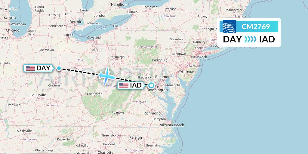 CM2769 Copa Airlines Flight Map: Dayton to Washington