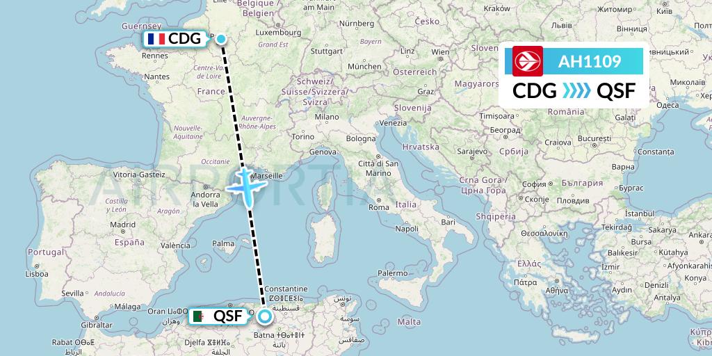 AH1109 Air Algerie Flight Map: Paris to Setif