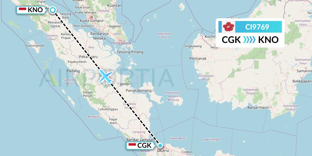 CI9769 China Airlines Flight Map: Jakarta to Medan