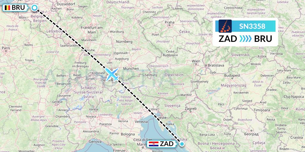 SN3358 Brussels Airlines Flight Map: Zadar to Brussels