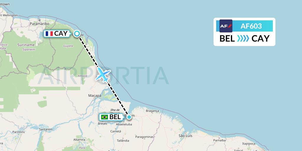 AF603 Air France Flight Map: Belem to Cayenne