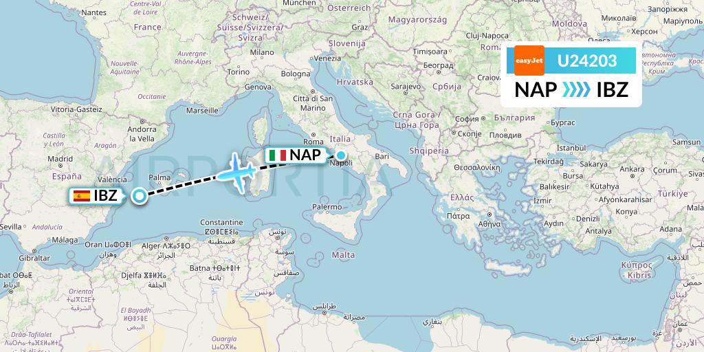 U24203 EasyJet Flight Map: Naples to Ibiza