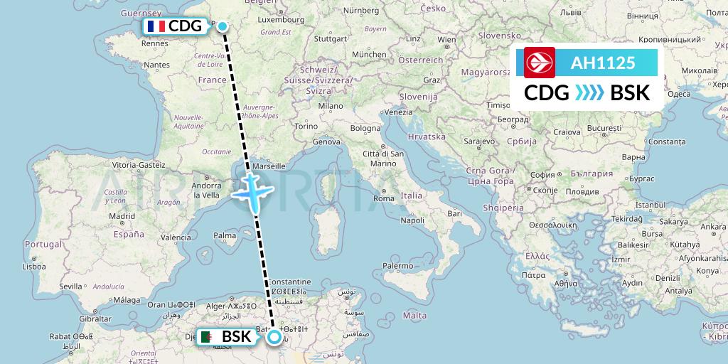 AH1125 Air Algerie Flight Map: Paris to Biskra