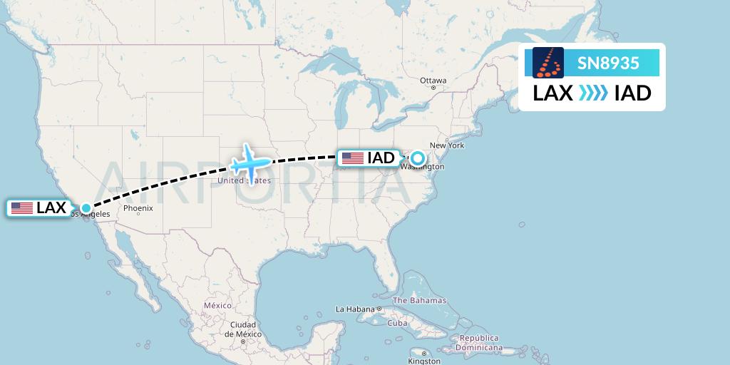 SN8935 Brussels Airlines Flight Map: Los Angeles to Washington