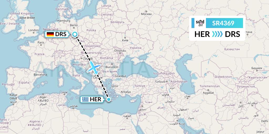 SR4369 SundAir Flight Map: Heraklion to Dresden