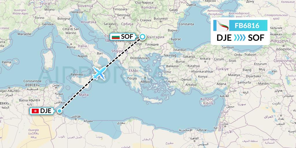 FB6816 Bulgaria Air Flight Map: Djerba to Sofia
