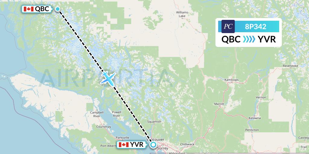 8P342 Pacific Coastal Airlines Flight Map: Bella Coola to Vancouver