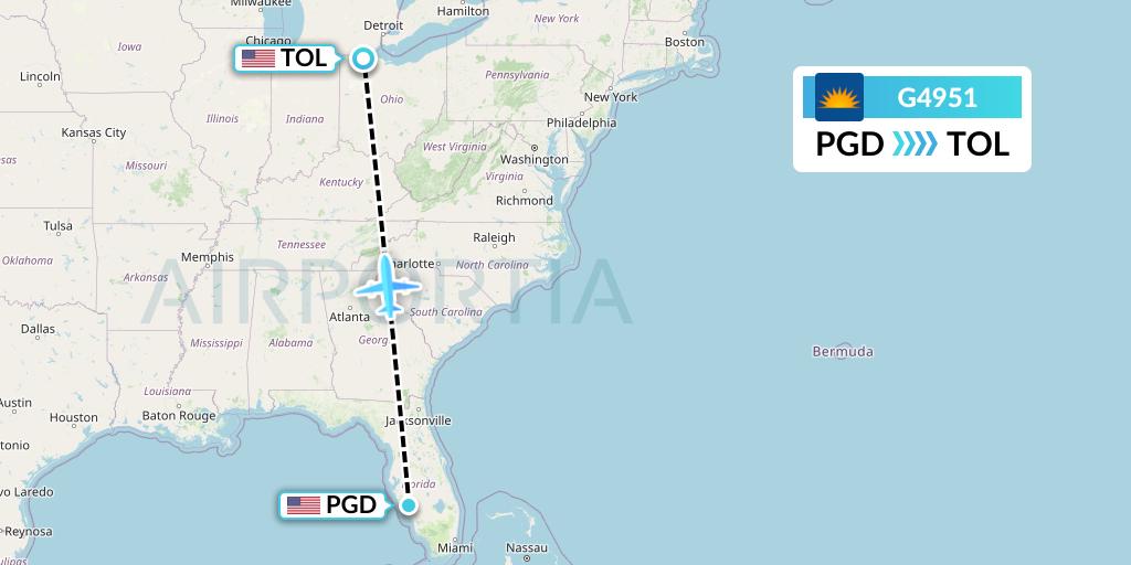 G4951 Allegiant Air Flight Map: Punta Gorda to Toledo