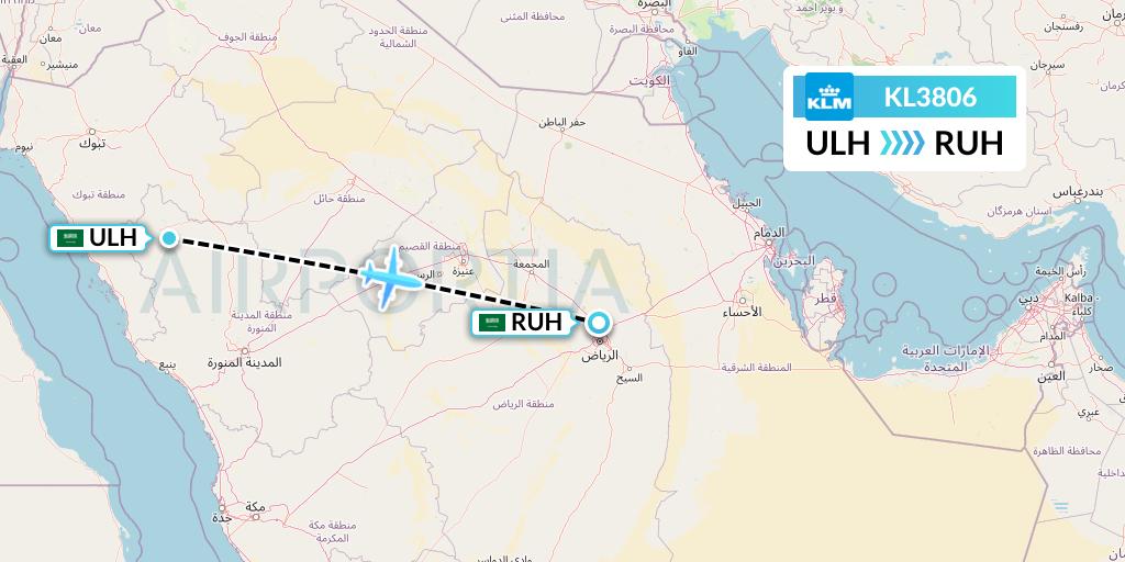 KL3806 KLM Flight Map: Al Ula to Riyadh