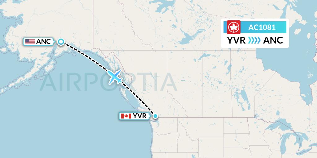 AC1081 Air Canada Flight Map: Vancouver to Anchorage