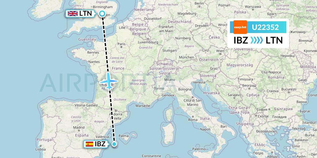 U22352 EasyJet Flight Map: Ibiza to London