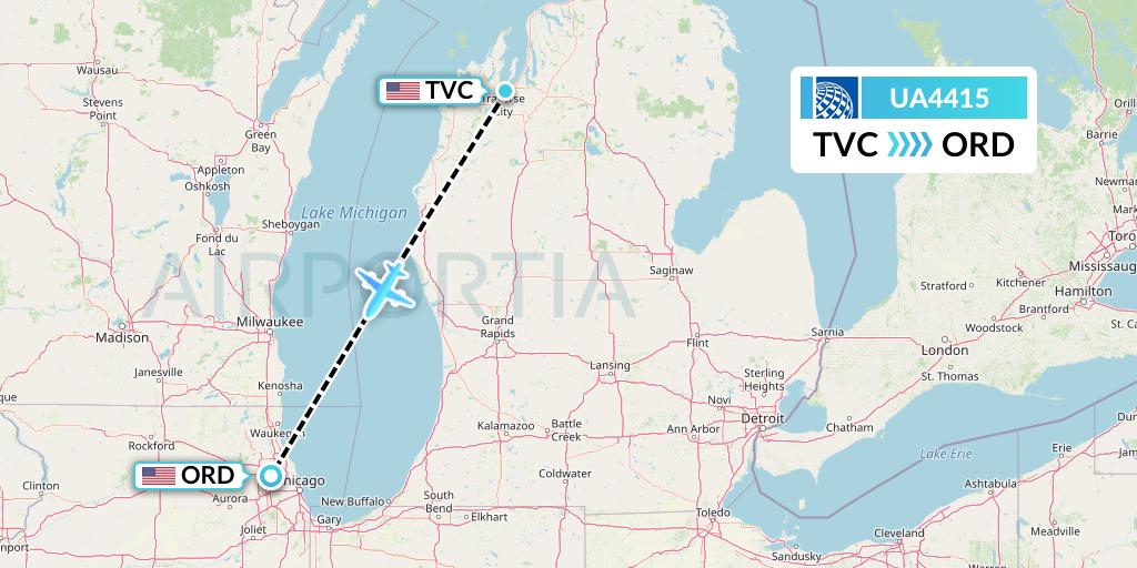 UA4415 United Airlines Flight Map: Traverse City to Chicago