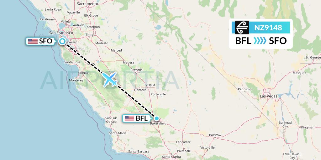 NZ9148 Air New Zealand Flight Map: Bakersfield to San Francisco